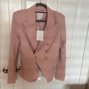 Rachel Parcell NWT Size 12 Pink Twill Double Breasted Blazer  w/Gold Buttons